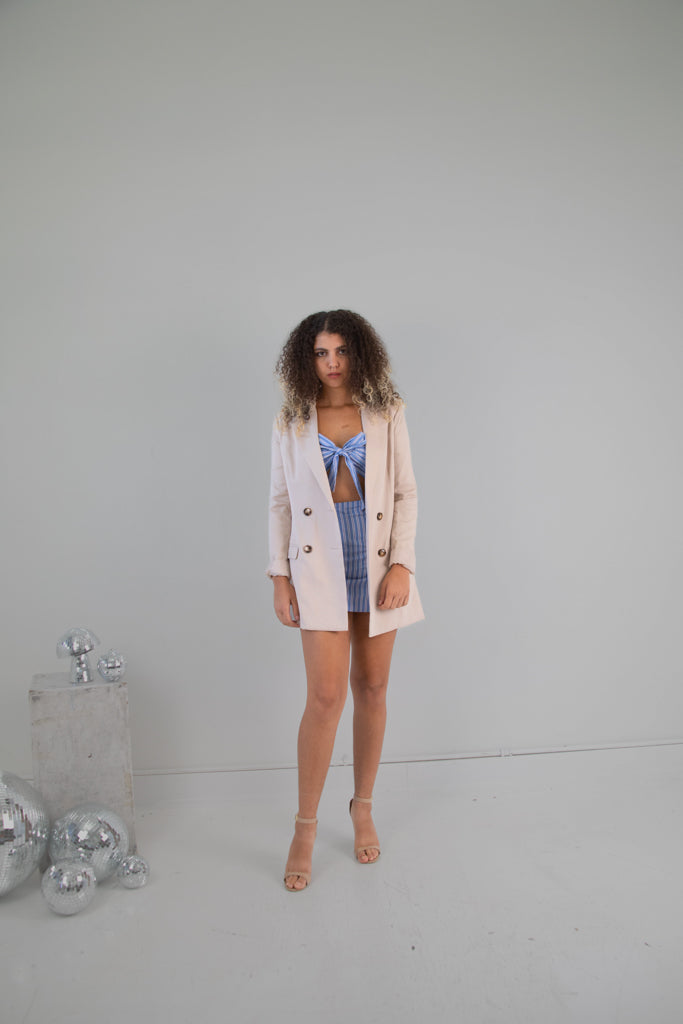Boohoo Tall "Oversized" Double Breasted Blazer in Tan - Size Small