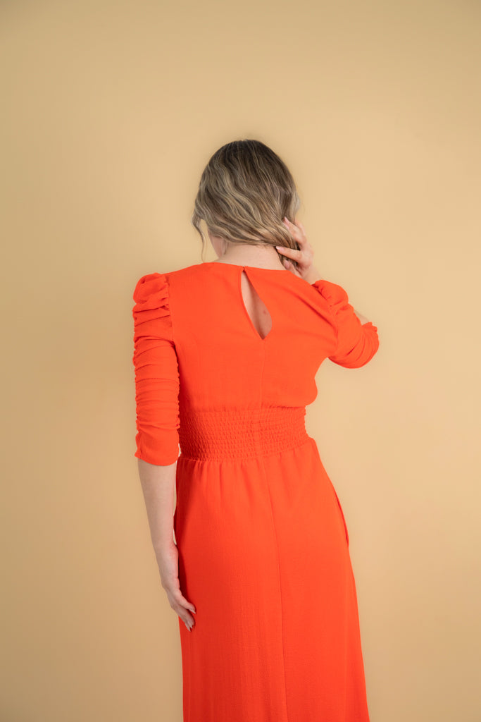 H&M "Rouched" Midi Dress in Orange - Size XS