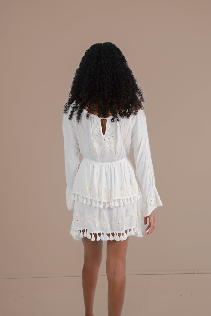 RAGA "Salty Kiss Tasseled" Mini Dress in White - Small