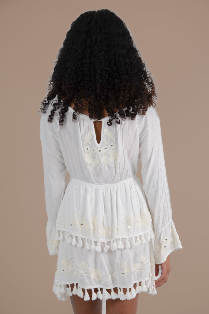 RAGA "Salty Kiss Tasseled" Mini Dress in White - Small