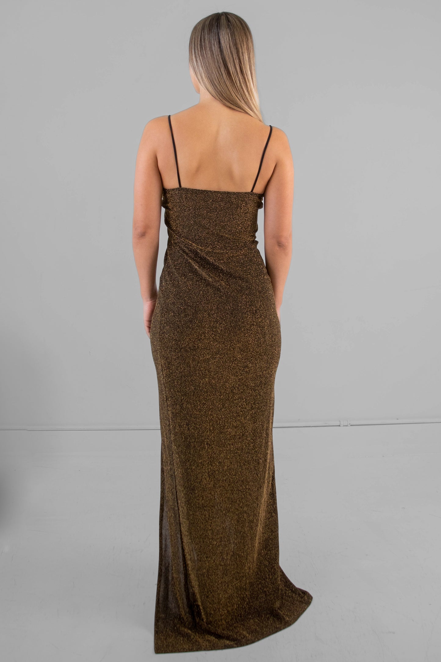Charlotte Russe "Holiday Gown" Long Dress in Gold Glimmer - Medium