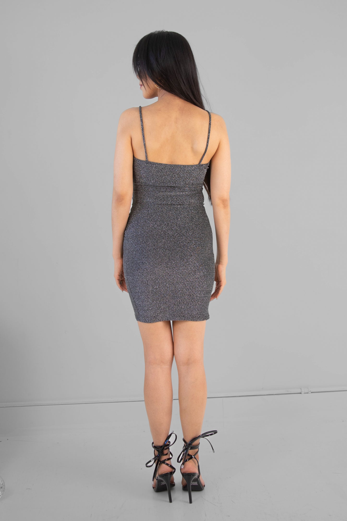 Windsor "Holiday Wrap" Mini Dress in Silver Lurex - Small