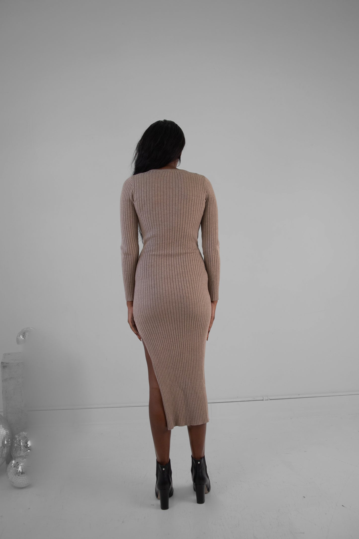 Naked Wardrobe "Bodycon Sweater" Long Dress in Dark Oatmeal (Tan) - Size Medium