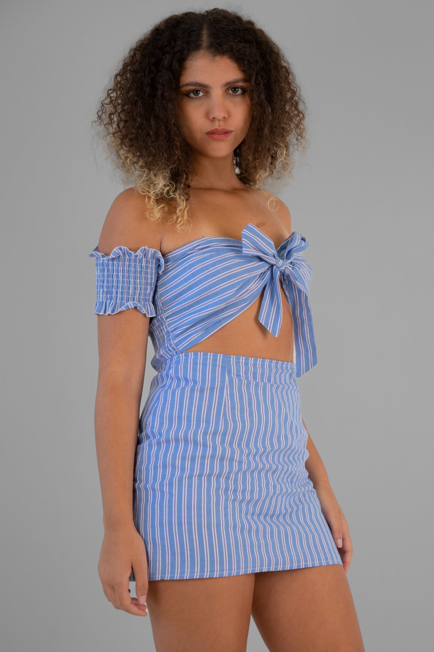 Super Down "Tailored" Mini Dress in Nautical Stripe - Small