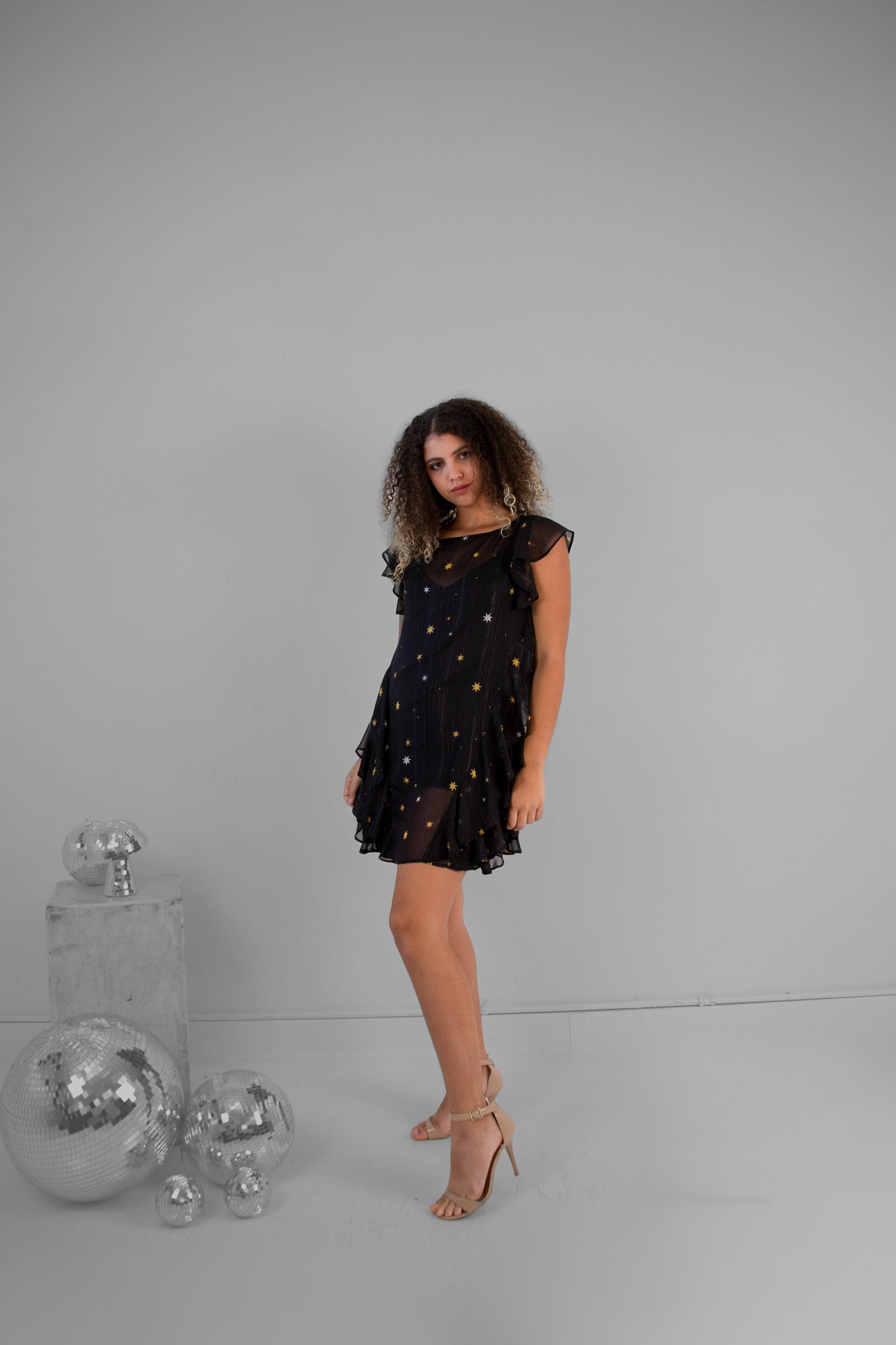 Lovers + Friends "Gail" Mini Dress in Star Bright (Black, Gold, Silver) - Small